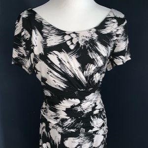 Black and White abstract Floral Knee-Length Sheath